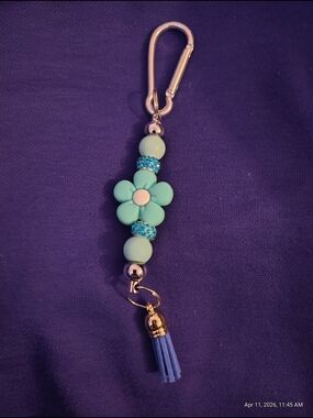Turquoise Silicone Flower Bead Tassel Keychain